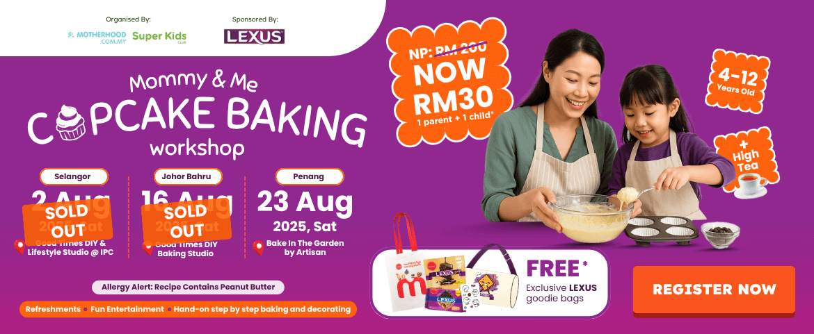Mix, bake, and bond at our Mommy & Me Cupcake Workshop by LEXUS! Bake 8 fluffy cupcakes and decorate them with tasty LEXUS crackers. Enjoy fun, food, and giggles in Klang Valley, Johor, and Penang. Limited to 20 pairs per session — book now